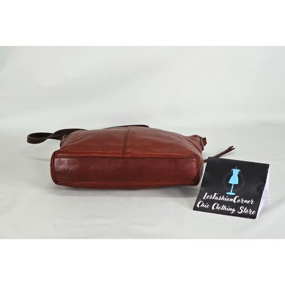 Margot Women's Cognac Leather Mary Scoop Double Zip Crossbody Bag Sz M 253 - Picture 12 of 13